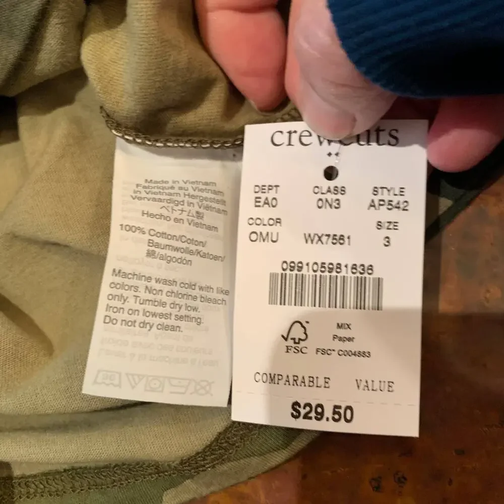 NWT J. Crew Girls' Long-Olive Green Camoflauge Long SleeveTee